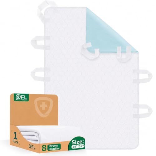 Image of Incontinence Bed Pads Washable for Adults: Positioning Transfer Bed Pads Waterproof for Elderly with 8 Handles, Reusable Bed Underpads for Seniors & Bedridden Patients, Bedwet Kids, 34x52 Inch