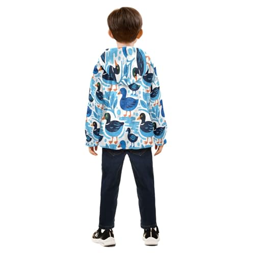 Blue Ducks on White Background Toddler Fleece Jacket Girl Boys Hooded Fleece Jacket Coat Warm Outwear Zip-up 3-10T4