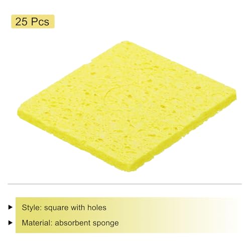 Image of MECCANIXITY 25PCS Soldering Sponge 60 x 60mm Square with Holes Yellow Cleaning Pad Iron Replacement for Cleaning Soldering Iron 3mm Natural Thickness 14mm Water Absorption Thickness