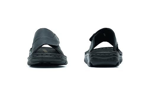 MGGMOKAY Mens Leather Slide Sandals Comfortable Anti-Slip Slides with Adjustable Straps4