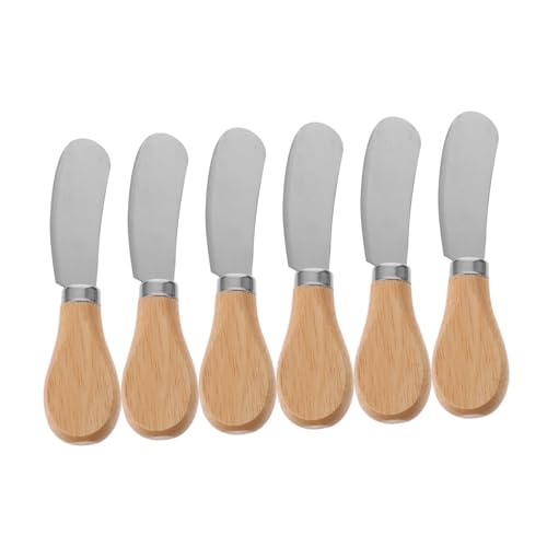 AUTSUPPL 6 piezas Cuchillos para Queso con Mango de Madera Cortador y Espátula de Acero Inoxidable Ergonomía para Cortar Quesos Firmes y Desmenuzables Herramientas para Servir Reuniones
