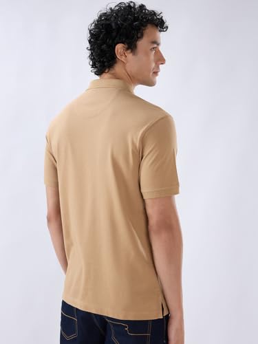 Image of Raymond Men Slim Fit Solid Pattern Pure Cotton Half Sleeve Polo Neck Casual T-Shirt