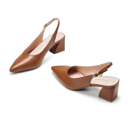 Image of GENSHUO Women's Slingback Closed Toe Block Chunky Low Heel Pumps - 2.36 Inches Office Wedding Party Dress Shoes