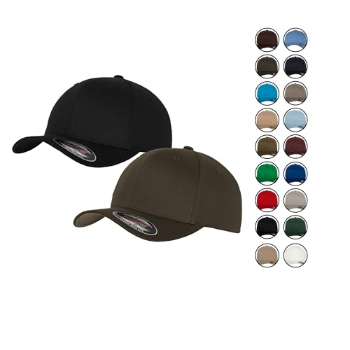 2er Flexfit Unisex Wooly Combed Cap Baseball Caps graue Unterseite S M L XL...