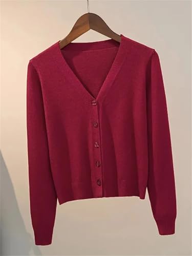 Women Button V-Neck Long Sleeve Casual Short Knitted Tops Slim Business Cardigan4