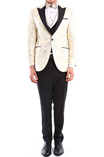Truclothing.com Mens 3 Piece Cream Black Ivory Suit Bow Tie Tuxedo Ceremony Wedding Grooms Prom - Cream 48 #TOP21