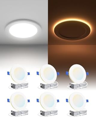 Ensenior 6 Pack 4 Inch LED Recessed Ceiling Light with Night Light, Dimmable, 2700K-5000K 5CCT, 750LM 9W 120V, High Brightness Canless Wafer Downlight - FCC