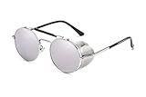 Flowertree STY056 Metal Frame Mesh Fold-in Side Shield Round 52mm Sunglasses (C7-silver+silver, 0)