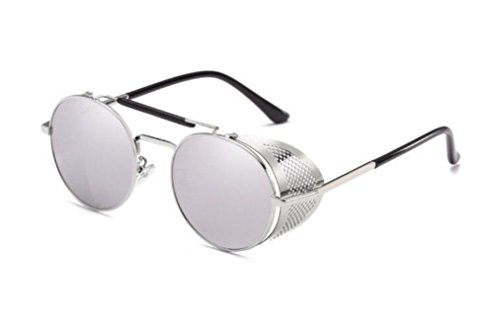Flowertree STY056 Metal Frame Mesh Fold-in Side Shield Round 52mm Sunglasses, C7-silver+silver, Medium
