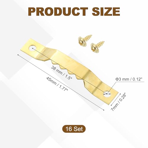 Image of uxcell 16Pcs Picture Hangers, Single-Eerration Frame Back Hanging Fasteners with Screws, Metal Photo Frame Hooks Fixing Hardware for Hanging Paintings Picture Photos Frame, Gold