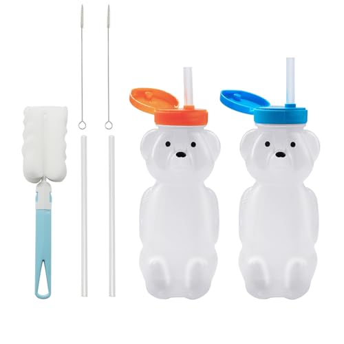 ICEBLUEOR Lot de 2 gobelets en paille compressibles réutilisables de qualité alimentaire pour thérapie et besoins spéciaux avec 2 pailles et 1 brosse de...