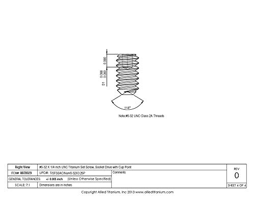 Allied Titanium 0078929 Pack Of 5) #6-32 X 1/4 Inch Unc Titanium Set Screw thumb #3