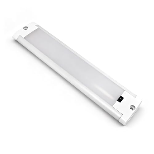 D-lite Reglette LED 12 V con detector de movimiento para camping coche, iluminación interior bajo muebles, luz blanca cálida regulable, 22 cm, IP44, lámpara para caravana, furgoneta, barco