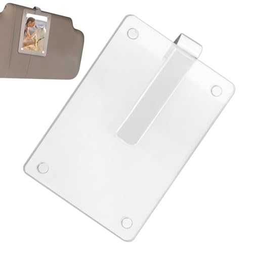 Soporte para fotos de coche con sol acrílico transparente, soporte para visualización de imágenes, clip vertical horizontal seguro, marco de almacenamiento compacto, práctico organizador de