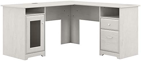 Bush Furniture Cabot 60W L Shaped Computer Desk in Linen White Oak