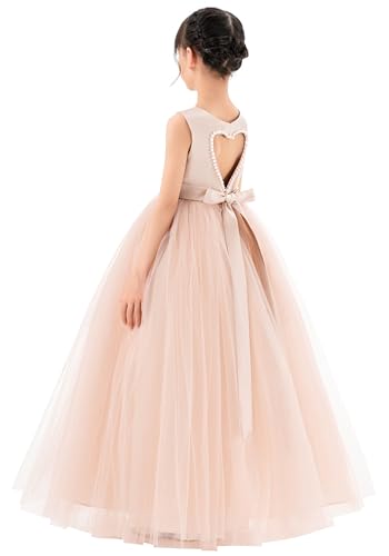 ekidsbridal Satin Heart Cutout Flower Girl Dresses Pearl Beaded Trim Dancing Fashion P2502