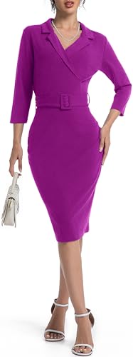 Image of SxClub Business Dresses for Women Elegant Long Sleeve Bodycon Pencil Knee Length Formal Dress for Evening Cocktail