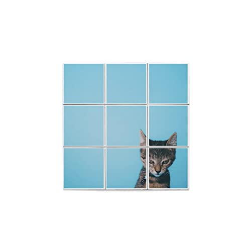 Carreaux céramique chaton mécontent lot de 9 dalles murales bleues 32,4x32,4cm
