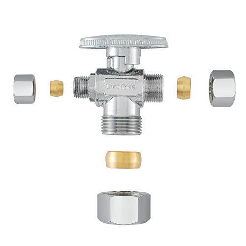Eastman 3/8 Inch Od Compression X 1/4 Inch Od Compression X 5/8 Inch Od Compression (1/2 Inch Nom.) Quarter Turn Dual Outlet Three Way Stop Valve, Chrome, 48654Lf #TOP5