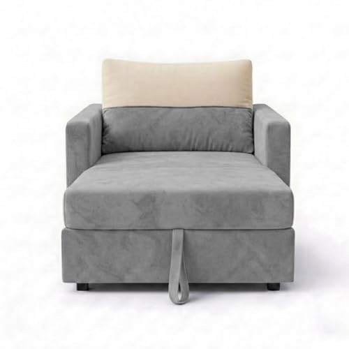 Image of SOCOZI Enrique 1 Seater Sofa Cum Bed | Soft Velvet Suede Fabric | Modern Convertible Design | Plush Comfort Seating for Living Room (Light Grey)