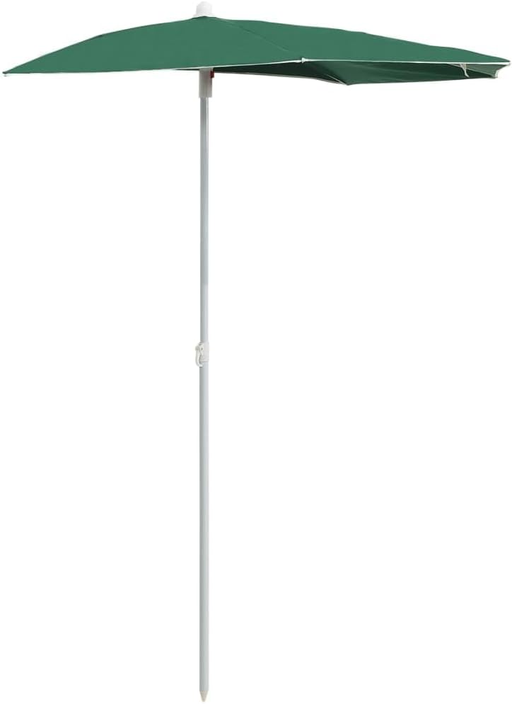 vidaXL Half-Round Garden Parasol – Green Outdoor Umbrella with UV Protective Polyester for Patio, Deck, Garden, with Sturdy Steel Structure