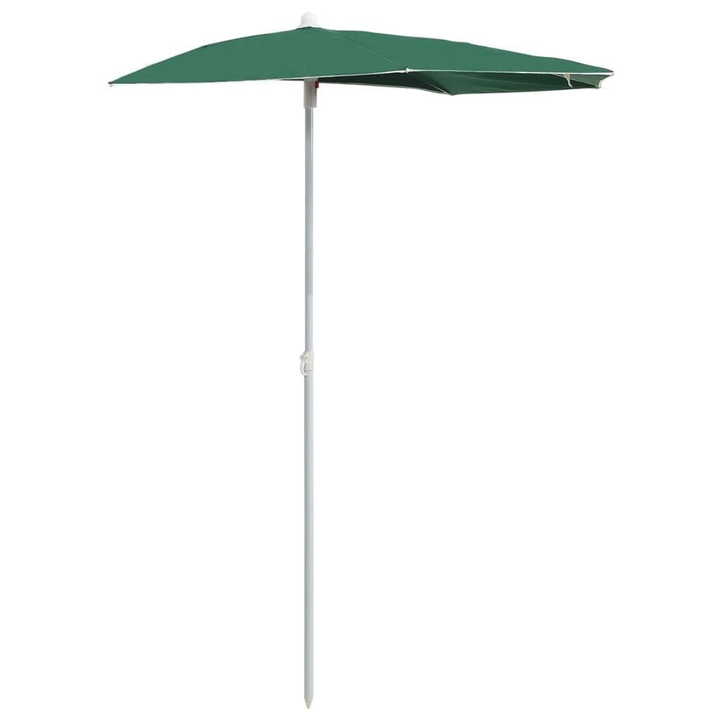 vidaXL Half-Round Garden Parasol – Green Outdoor Umbrella with UV Protective Polyester for Patio, Deck, Garden, with Sturdy Steel Structure