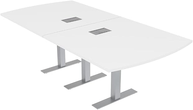 Harmony Series 8 Person Arc Rectangle Conference Table with Power & Data | Brushed Silver Metal T-Bases | Modular Meeting Tables for Offices & Conference Rooms | Scratch-Resistant | White