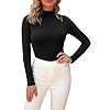 LAOLASI Women's Turtle Mock Neck Long Sleeve Slim Fit Basic Bodysuit Daily Shirts, 01-BK, M