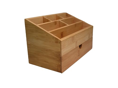 hausleben Schreibtisch Organizer aus nachhaltigem Bambus | 6 Fächer | mit Schublade | Schreibtischablage | Stiftebox | Büro – Bild 3