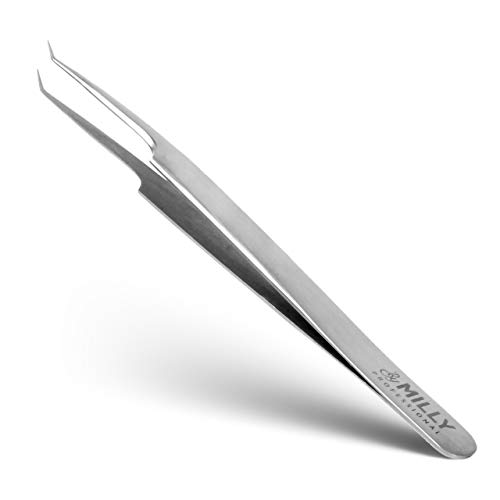 By MILLY Professional - Volume Eyelash Extension Tweezers - Lash Tweezers for Volume Pick-Up - Curved Precision Closure Tips - Titanium Coated Stainless Steel - 14 cm (5.5 inches)