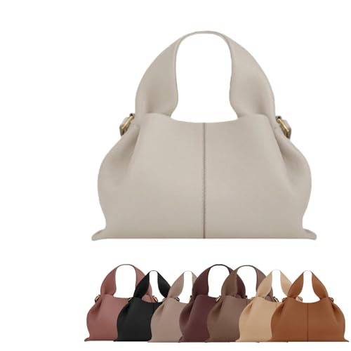 Dumpling Crossbody Bag Damen Kleine Umhängetasche aus PU Leder mit abnehmbarem Schultergurt Handtaschen & Geldbörse Design | Verschleißfest & Pflegeleicht Schlicht-elegant (M 23*13*14CM Weiß)