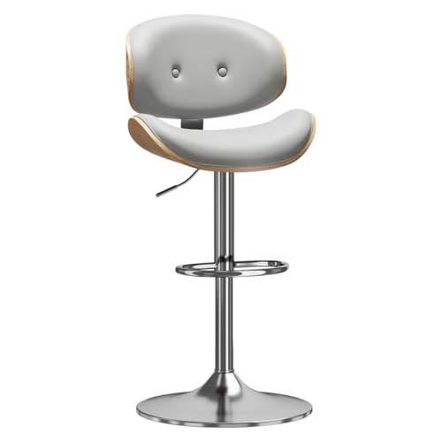 Image of Adjustable Swivel Bar Stools Chair,Counter Height Bar Stools with Back,350 LBS PU Leather Bar Stool for Kitchen Island,Upholstered Pub Stools with Footrest (Grey, Set of 1)