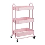 Amazon Basics 3-Layer Kitchen Trolley with 360 Degree Wheels for indoor and outdoor use, Dusty Pink