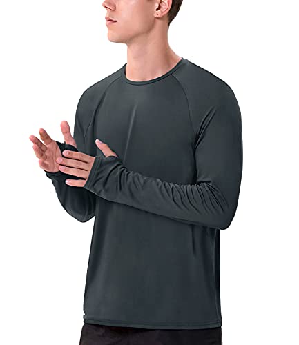 Zengjo Workout Shirts Long Sleeve Men Quick Dry Running Shirt with Thumb Holes UV Protection(Iron Grey,M)