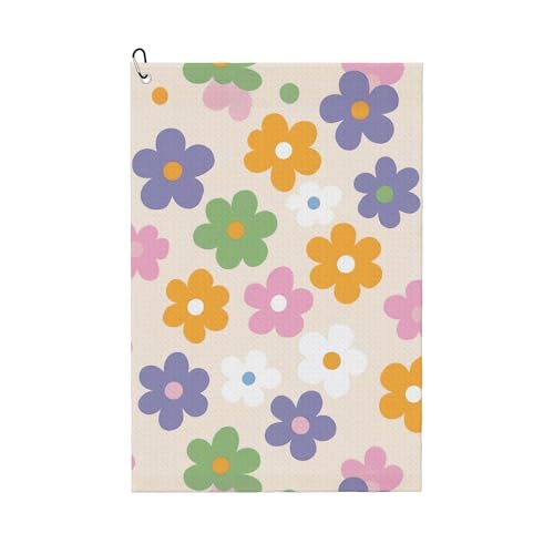 Guyperatic Cute Floral Golf Towel with Carabiner Clip 24x16 Flower Ladies Golf Towels for Golf Bags Microfiber Waffle Golf Rag for Disc Balls Clubs Accessories for Women Men Girls