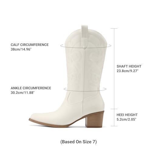 Image of DREAM PAIRS Cowboy Boots for Women Cowgirl Western Boots Fashion Embroidery Stitched Chunky Heel Mid Calf Boots
