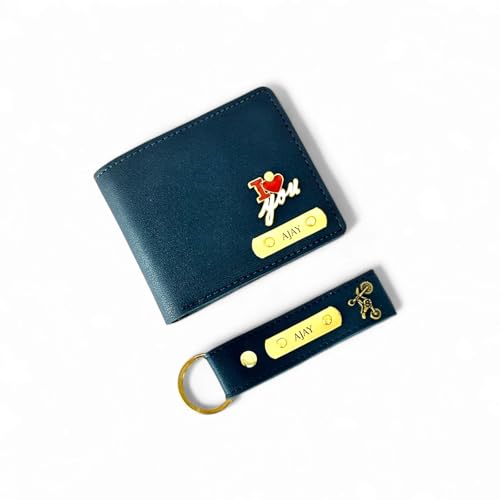 Image of Personalized Name & Charm Leather Mens Wallet | Gifts for Men Husband Boyfriend Staff Employees Clients Colleagues Friend (Wallet & Keychain)