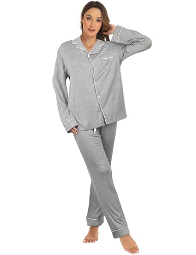 candyfouse Womens Pajama Sets - Long Sleeve Button Down Sleepwear Nightwear Soft Pajama Set