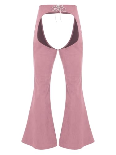 Mens Western Cowboy Chaps Faux Suede Front Lace-up Hollow Out Open Crotch Pants Trousers4