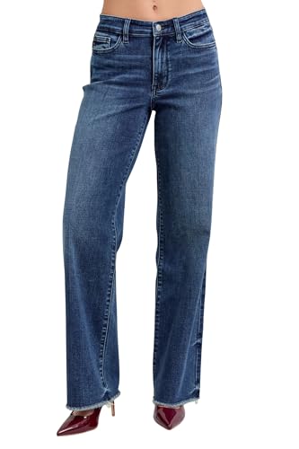 Judy Blue Women's Mid-Rise Tinted Wide Leg Jeans with Raw Hems