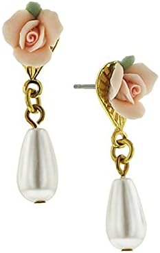 Miniatura 4 de 1928 Jewelry Pendientes colgantes de perlas de imitación de porcelana rosa para mujer, Zinc, Perla
