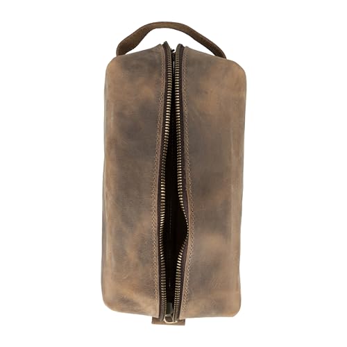 Lev Leather %100 Hakiki Deri Makyaj Çantası, Kişisel Bakım Çantası, Makyaj Çantası, Taşıma Saplı Tuvalet Çantası, Banyo Çantası, Kişisel Hijyen Kiti, Seyahat Kiti (Koyu Kahverengi, X-Large)