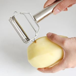 Image of SUNKUKA 2-in-1 Stainless Steel Vegetable Peeler & Julienne Slicer with Cleaning Brush - Durable, Rust-Proof, Knife-Friendly Kitchen Peeler for Carrots, Potatoes, Cucumbers & More