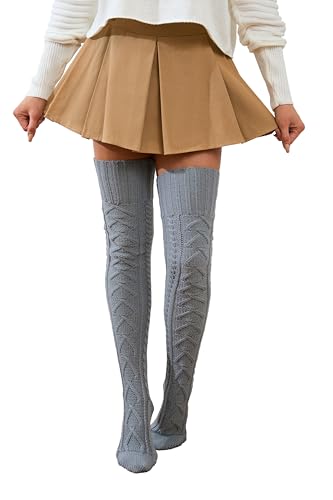 Image of YELAIVP Women's Cable Knitted Thigh High Boot Socks Extra Long Winter Stockings Over Knee Leg Warmers