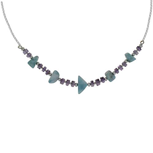 Collier Chaine Argent 925 améthyste véritable larimar pendentif femme Les Poulettes