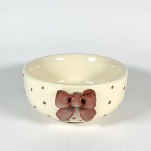Image of SNS Handmade Ceramic Serving Bowl Set (Set of 2) | Microwave Safe Cute Ceramic Bowl Set | Aesthetic Snack, Salad, Cereal, Dessert & Soup Bowl | Premium Kitchen & Breakfast Bowl (Vino Maroon Bow Bowl)