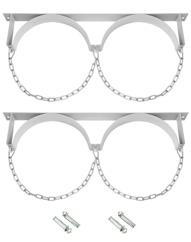 QWORK Steel Wall-Mounted Bracket for 2 Cylinder, 2 Sets Durable Gas Cylinder Bracket with Screws and Safety Chain Supported