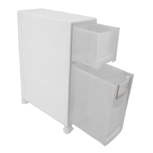 Mobiletto Portaoggetti da Bagno Sottile plastica Organizer Salvaspazio per con 2 Cassetti e 4 Ruote da Multifunzionale Autoportante 16 cm