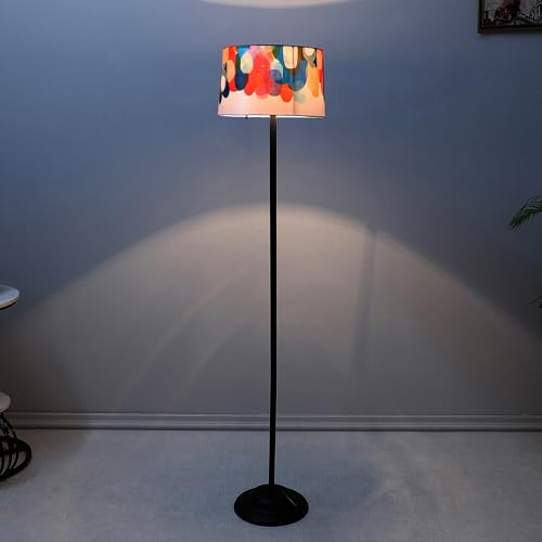 Image of tu casa Black Metal-Iron Base Foldable Floor Lamps with Abstract Print & Satin Shade for Bedroom, Living Room, Lounge, Office Area, Gifting Without Bulb for Home Decoration (Height - 53 inch)