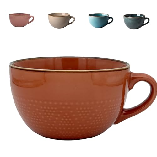 Taza de Café Grande, 700 ml Tazas de Café de Cerámica, Cuencos de Cereales de Porcelana con Asa, Tazas para Capuchino, Tazas de Té, Tazza da Cappuccino Grande, para Sopa Caliente, Familiares (Rojo)